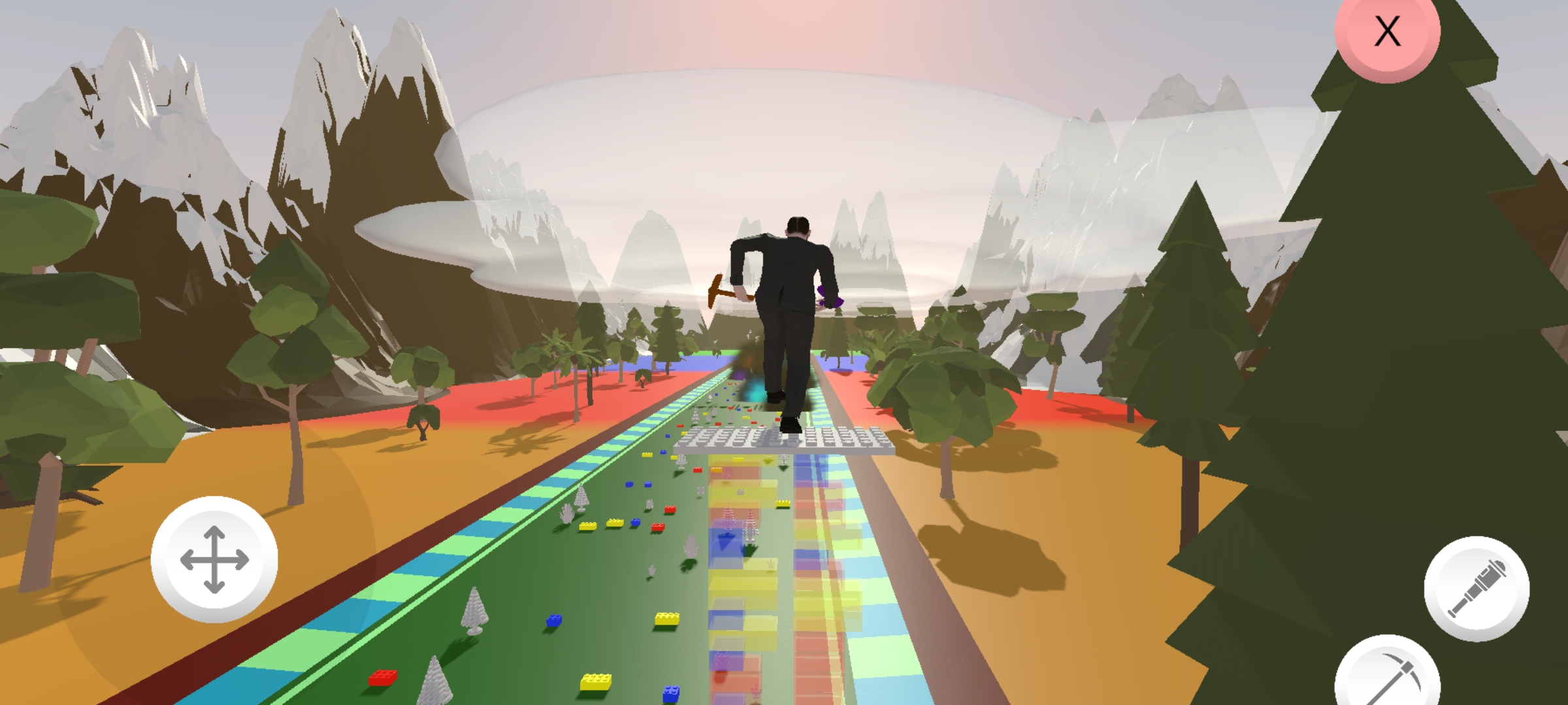  Wedding's Nightmare game, the groom is on a roadway cluttered with Lego blocks