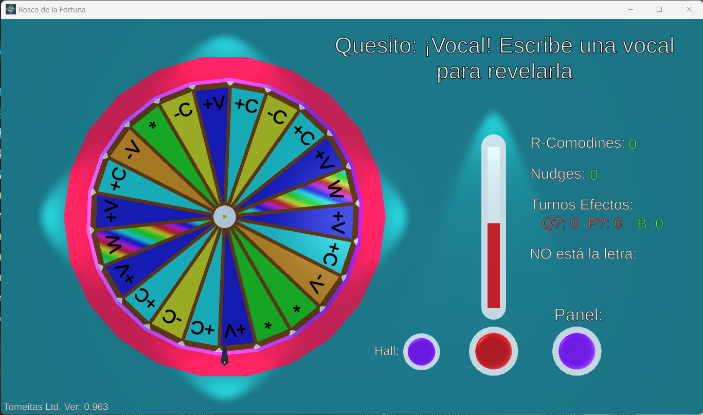  Wheel of Luck game, showing the wheel and some buttons for the interface 
